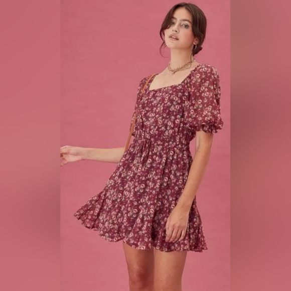 🌷💮Trixxi Burgundy Floral Mini Dress - Picture 6 of 15